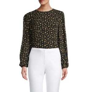 Elie Tahari black & gold silk blouse w/ pleated sleeves sz2